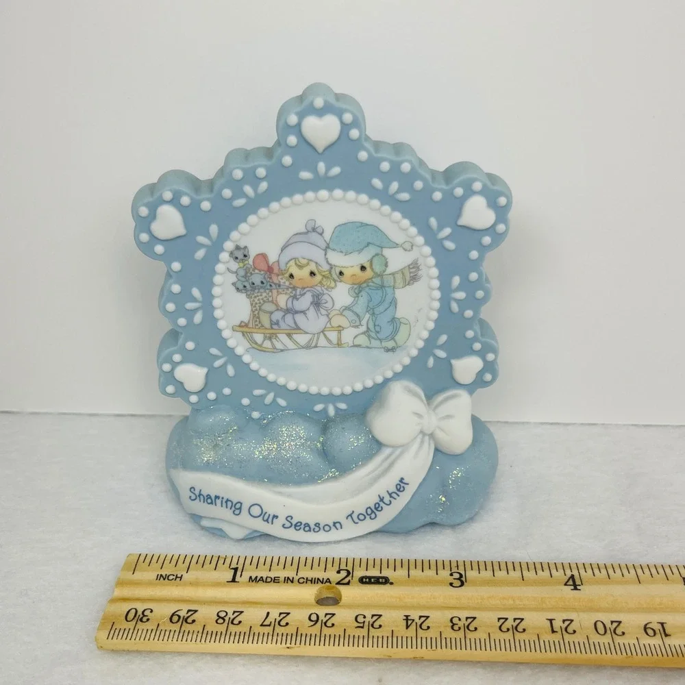 Precious Moments Sharing Our Season Together Blue Snowflake Figurine Winter Sled